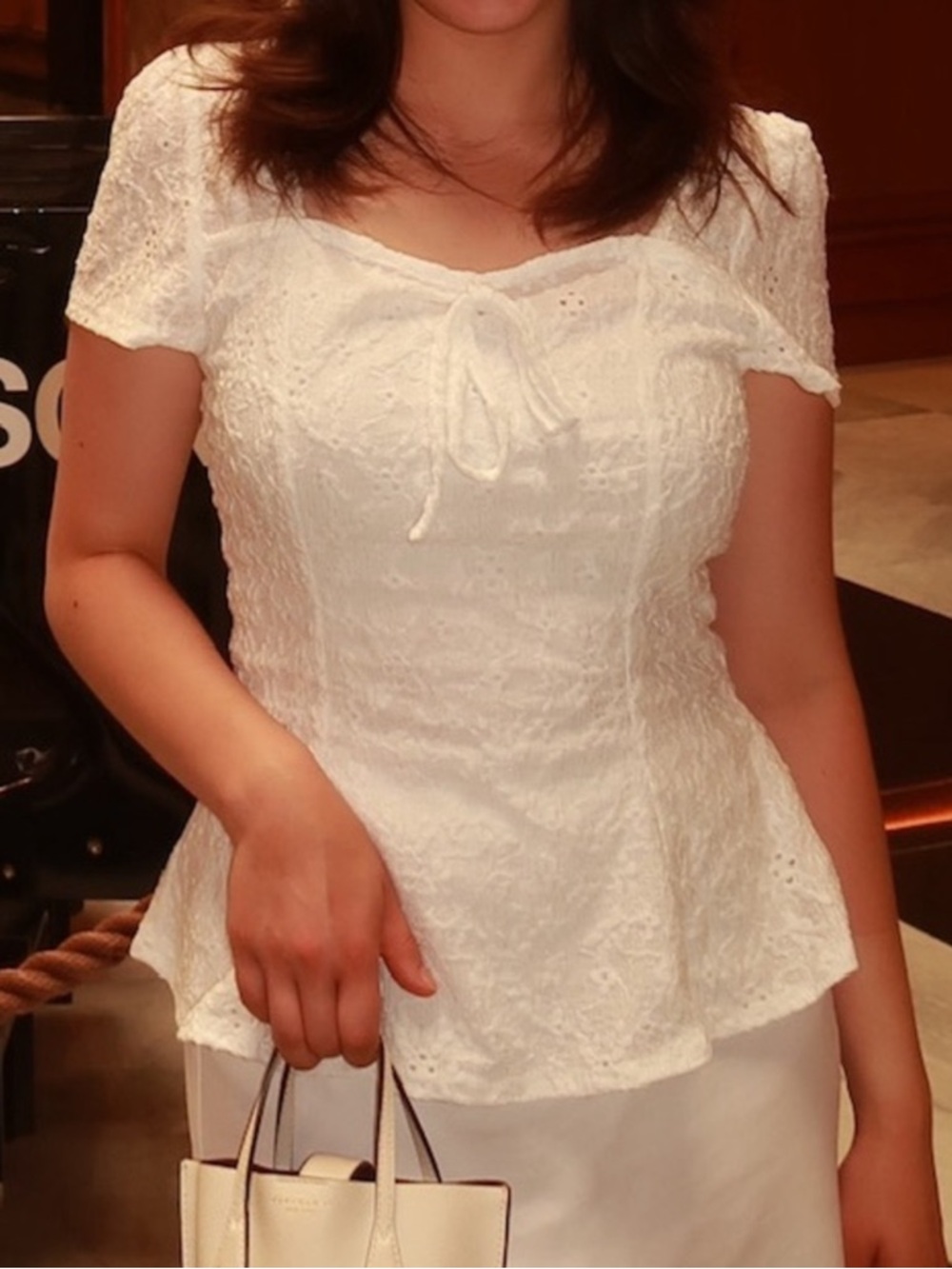 Women's White Eyelet Tie-Front Top